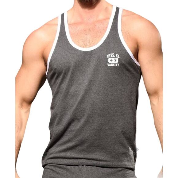 Andrew Christian Phys Ed Varsity Tank Charcoal Gray Large - Picture 6 of 13